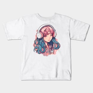 Cute headphone anime girl Kids T-Shirt